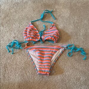 SHEIN Striped Bikini in Orange and Blue